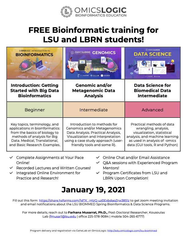 Free Bioinformatic training for LSU and LBRN students
